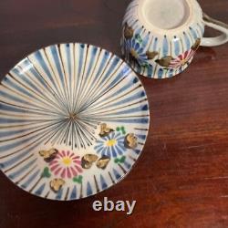 Kiyomizu Ware Demitasse Cups & Saucers Hand-painted Chrysanthemum Set