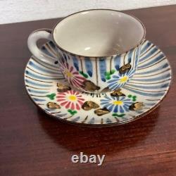 Kiyomizu Ware Demitasse Cups & Saucers Hand-painted Chrysanthemum Set