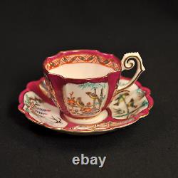 Kutani Demitasse 5 Cups & Saucers Occupied Japan 1946-1952 Asian Design Red Gold