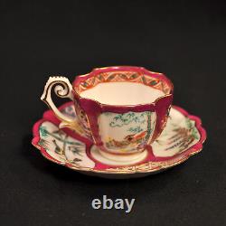 Kutani Demitasse 5 Cups & Saucers Occupied Japan 1946-1952 Asian Design Red Gold