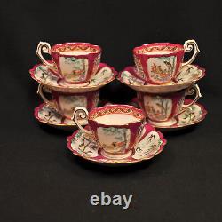 Kutani Demitasse 5 Cups & Saucers Occupied Japan 1946-1952 Asian Design Red Gold