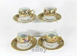 LE TALLEC PARIS FRANCE DEMITASSE 8 Piece 4 CUPS & SAUCERS COFFEE SET GOLD