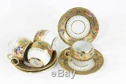 LE TALLEC PARIS FRANCE DEMITASSE 8 Piece 4 CUPS & SAUCERS COFFEE SET GOLD