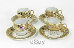 LE TALLEC PARIS FRANCE DEMITASSE 8 Piece 4 CUPS & SAUCERS COFFEE SET GOLD