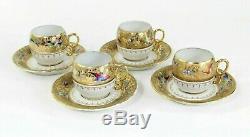 LE TALLEC PARIS FRANCE DEMITASSE 8 Piece 4 CUPS & SAUCERS COFFEE SET GOLD