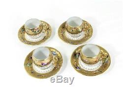 LE TALLEC PARIS FRANCE DEMITASSE 8 Piece 4 CUPS & SAUCERS COFFEE SET GOLD