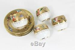 LE TALLEC PARIS FRANCE DEMITASSE 8 Piece 4 CUPS & SAUCERS COFFEE SET GOLD