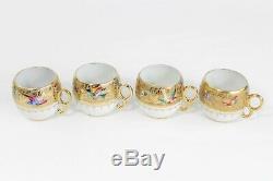 LE TALLEC PARIS FRANCE DEMITASSE 8 Piece 4 CUPS & SAUCERS COFFEE SET GOLD