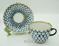 LOMONOSOV COBALT NET USSR RED MARK 21 PC COFFEE SET with DEMITASSE CUPS & SAUCERS