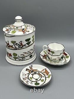 LOT Staffordshire Hunting Scene English China Ruffled Cup Saucer 7 Canister