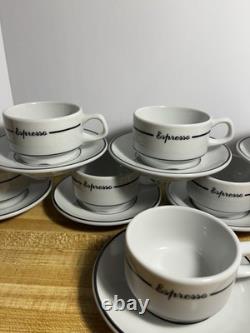 LUBIANA Poland Espresso Demitasse Cup Saucer Set of 8 White Porcelain Black Trim