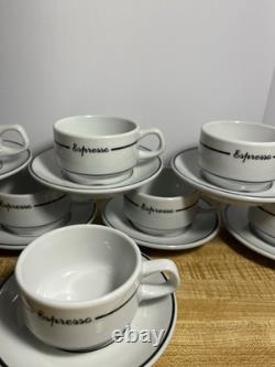 LUBIANA Poland Espresso Demitasse Cup Saucer Set of 8 White Porcelain Black Trim