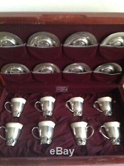 LaPAGLIA Sterling Silver Set 8 DEMITASSE CUPS & SAUCERS withLINERS Fitted Box