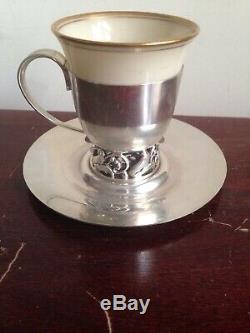 LaPAGLIA Sterling Silver Set 8 DEMITASSE CUPS & SAUCERS withLINERS Fitted Box
