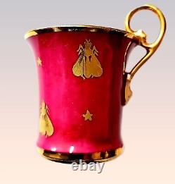 Le Tallec Golden Bees porcelain demitasse Cup and Saucer, 1950s France. Perfect