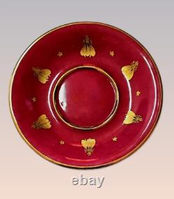 Le Tallec Golden Bees porcelain demitasse Cup and Saucer, 1950s France. Perfect