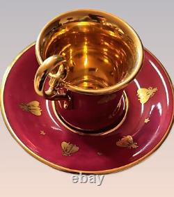 Le Tallec Golden Bees porcelain demitasse Cup and Saucer, 1950s France. Perfect