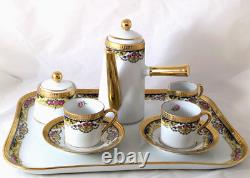 Legle LIMOGES FRANCE Tray, Demitasse Pot, 2 Cups & Saucers, Creamer, Sugar SET