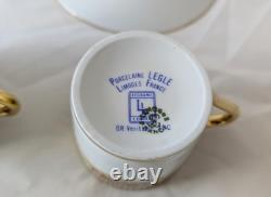 Legle LIMOGES FRANCE Tray, Demitasse Pot, 2 Cups & Saucers, Creamer, Sugar SET