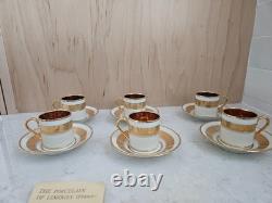 Legle Porcelain Limoges Gold Encrusted Set of 6 Demitasses & Saucers