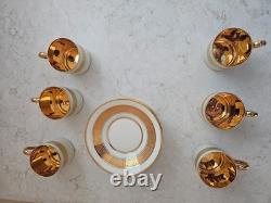 Legle Porcelain Limoges Gold Encrusted Set of 6 Demitasses & Saucers