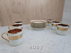 Legle Porcelain Limoges Gold Encrusted Set of 6 Demitasses & Saucers