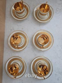 Legle Porcelain Limoges Gold Encrusted Set of 6 Demitasses & Saucers