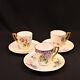 Lenox Belleek 3 Cups & 3 Saucers 3 Hand Painted Florals Withgold Trim 1894-1896