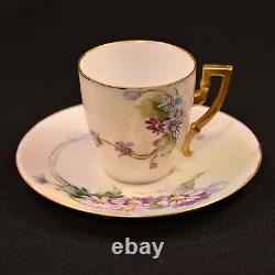 Lenox Belleek 3 Cups & 3 Saucers 3 Hand Painted Florals withGold Trim 1894-1896