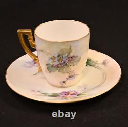 Lenox Belleek 3 Cups & 3 Saucers 3 Hand Painted Florals withGold Trim 1894-1896