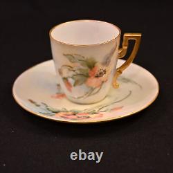 Lenox Belleek 3 Cups & 3 Saucers 3 Hand Painted Florals withGold Trim 1894-1896