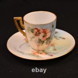 Lenox Belleek 3 Cups & 3 Saucers 3 Hand Painted Florals withGold Trim 1894-1896