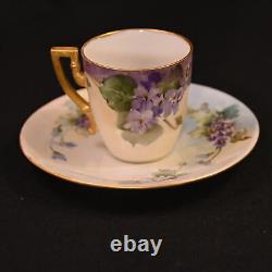 Lenox Belleek 3 Cups & 3 Saucers 3 Hand Painted Florals withGold Trim 1894-1896