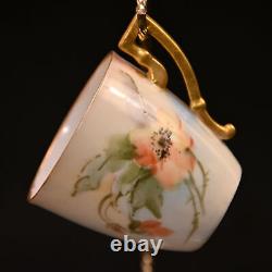 Lenox Belleek 3 Cups & 3 Saucers 3 Hand Painted Florals withGold Trim 1894-1896