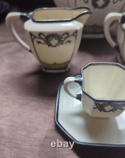 Lenox Belleek Tea set with5 cups & saucers sterling silver overlay demitasse