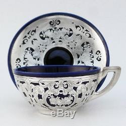 Lenox China Cobalt Demitasse Cup & Saucer Reed Barton Sterling Silver Overlay