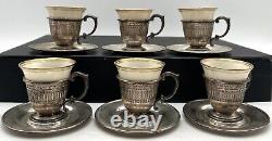 Lenox Demitasse Espresso Porcelain Cups with Sterling Silver Holders & Saucers