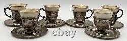 Lenox Demitasse Espresso Porcelain Cups with Sterling Silver Holders & Saucers