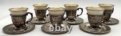 Lenox Demitasse Espresso Porcelain Cups with Sterling Silver Holders & Saucers