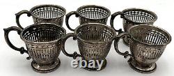 Lenox Demitasse Espresso Porcelain Cups with Sterling Silver Holders & Saucers