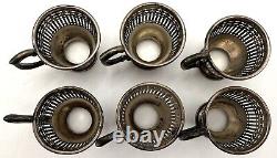 Lenox Demitasse Espresso Porcelain Cups with Sterling Silver Holders & Saucers