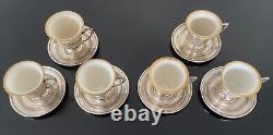 Lenox Demitasse Porcelain Cups Sterling Silver Holders Saucers Set of (6)