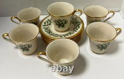 Lenox Holiday Demitasse Teacup And Saucer Set Of 6 Holly & Berries
