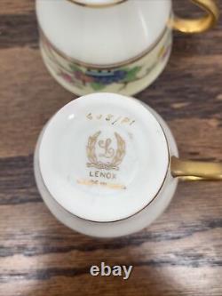 Lenox Mandarin Demitasse Cup Saucer 16 Piece Gold Trim set Vintage Raised Enamel