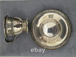 Lenox Rose Demitasse Porcelain Cup Wallace Sterling Silver Saucer Set of 6