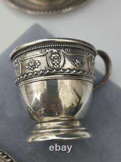 Lenox Rose Demitasse Porcelain Cup Wallace Sterling Silver Saucer Set of 6
