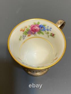 Lenox Rose Demitasse Porcelain Cups Sterling Silver Saucer & Holder (2 SETS)