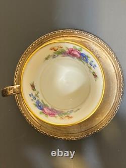 Lenox Rose Demitasse Porcelain Cups Sterling Silver Saucer & Holder (2 SETS)