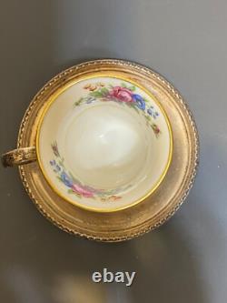 Lenox Rose Demitasse Porcelain Cups Sterling Silver Saucer & Holder (2 SETS)