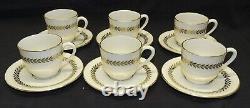 Lenox USA Imperial 6 Demitasse Cups & Saucers Gold Laurel Leaf Trim on Ivory